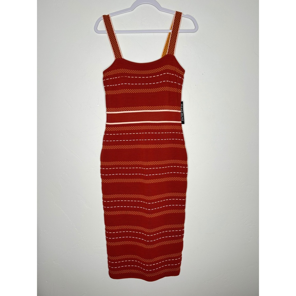 NWT NY&Co Knit Bodycon Midi Dress Orange‎ and Yellow Fall Autumn Size Medium